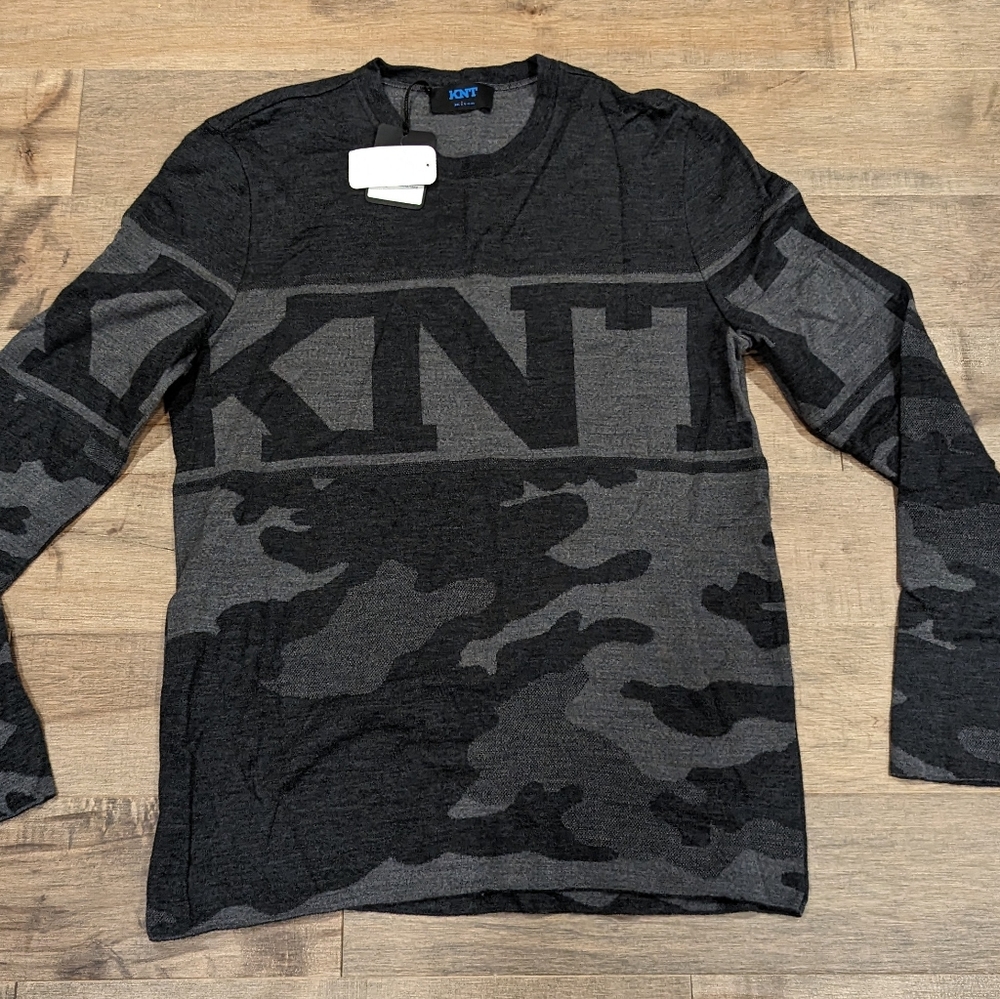 Mens KNT Kiton Knit Cashmere/Wool Sweater Black/Gray XL
